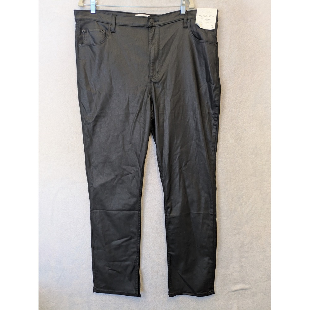 NEW Abercrombie & Fitch Pants Women's 35 20R Black Coated 90s Slim Straight Rise